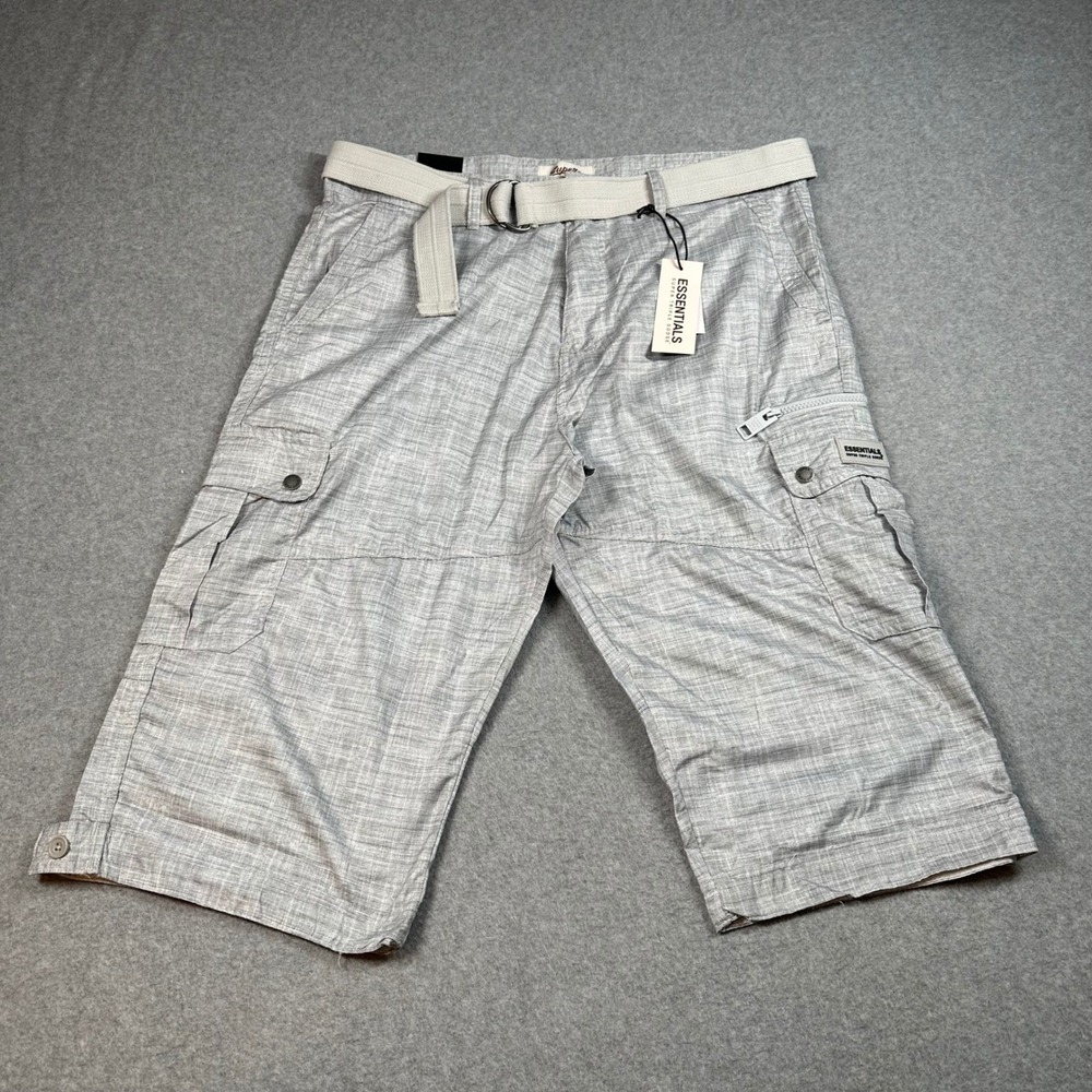 Super Triple Goose Mens XL Gray Cargo Shorts Belted Utility Hiking NWT
